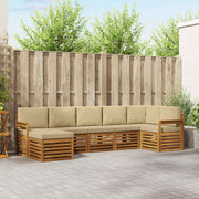 Sektionalsofa sæt 7 pcs Naturlig og Beige Massivt Akacietræ