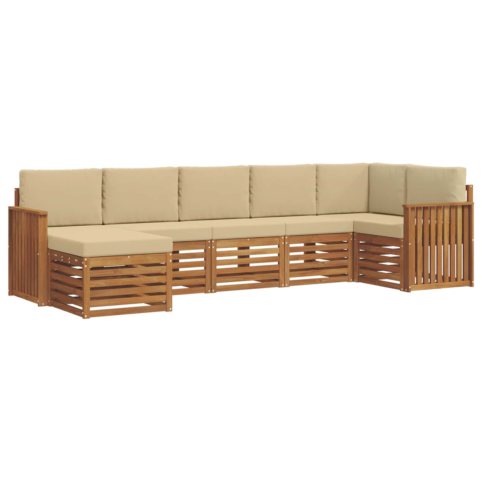Sektionalsofa sæt 7 pcs Naturlig og Beige Massivt Akacietræ