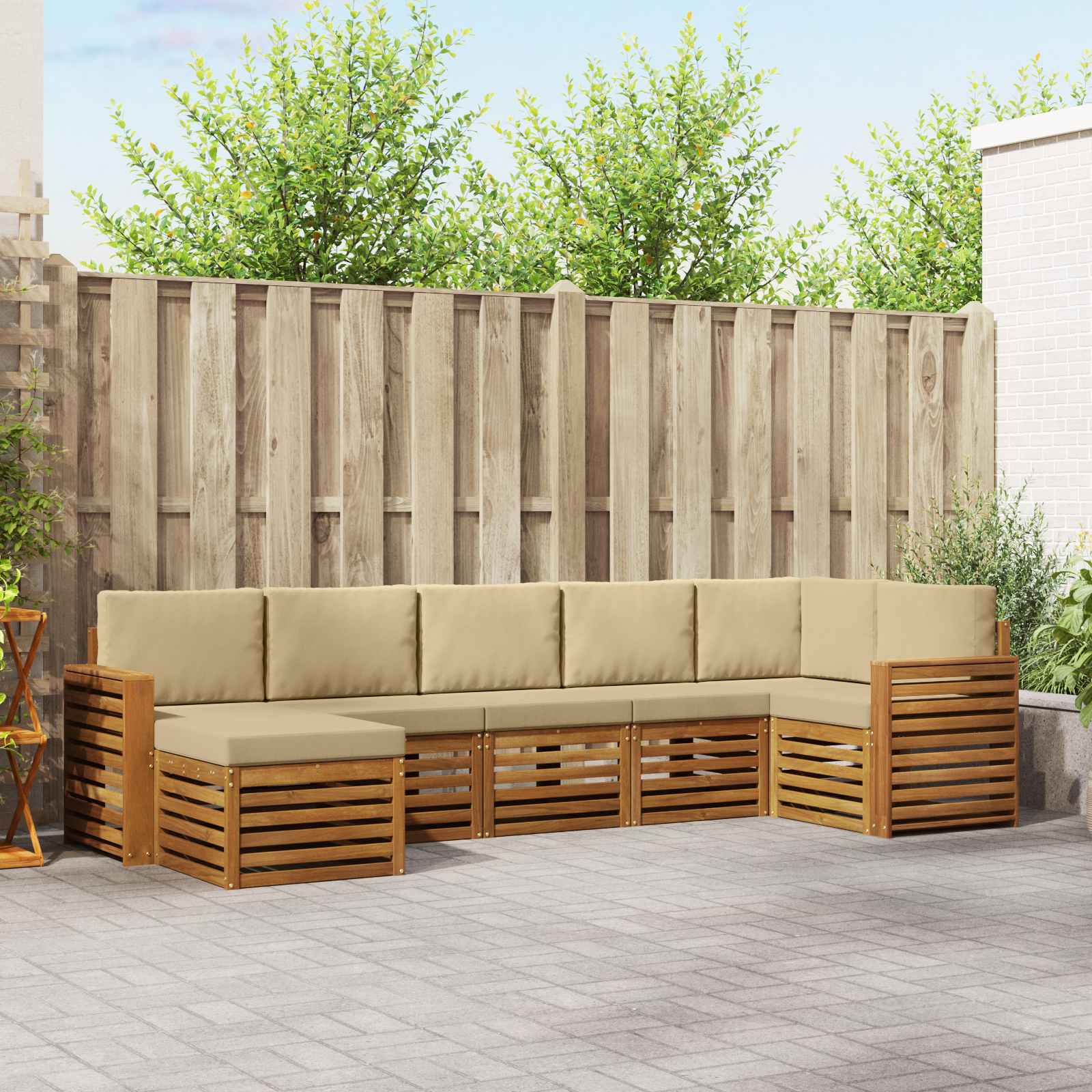 Sektionalsofa sæt 7 pcs Naturlig og Beige Massivt Akacietræ
