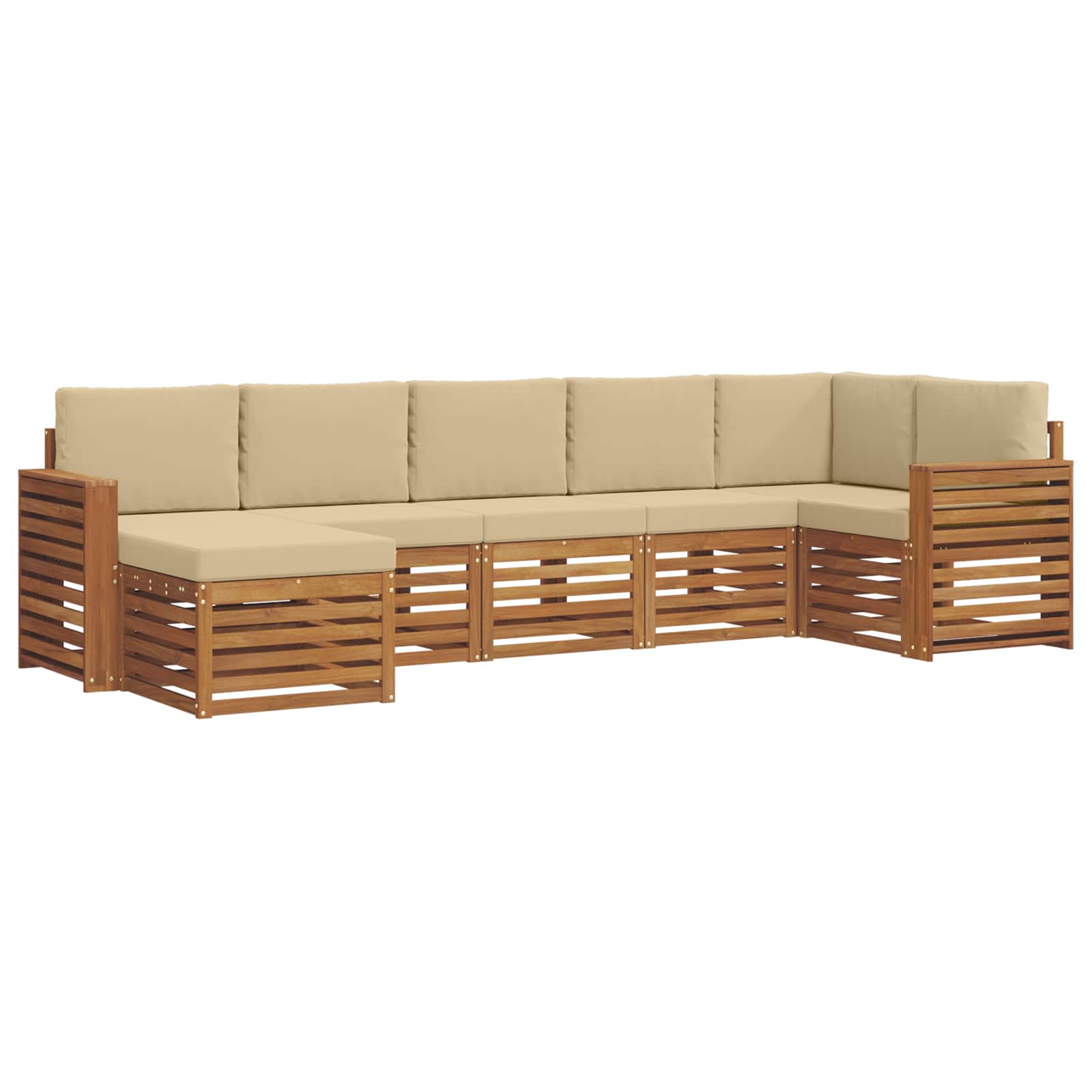 Sektionalsofa sæt 7 pcs Naturlig og Beige Massivt Akacietræ