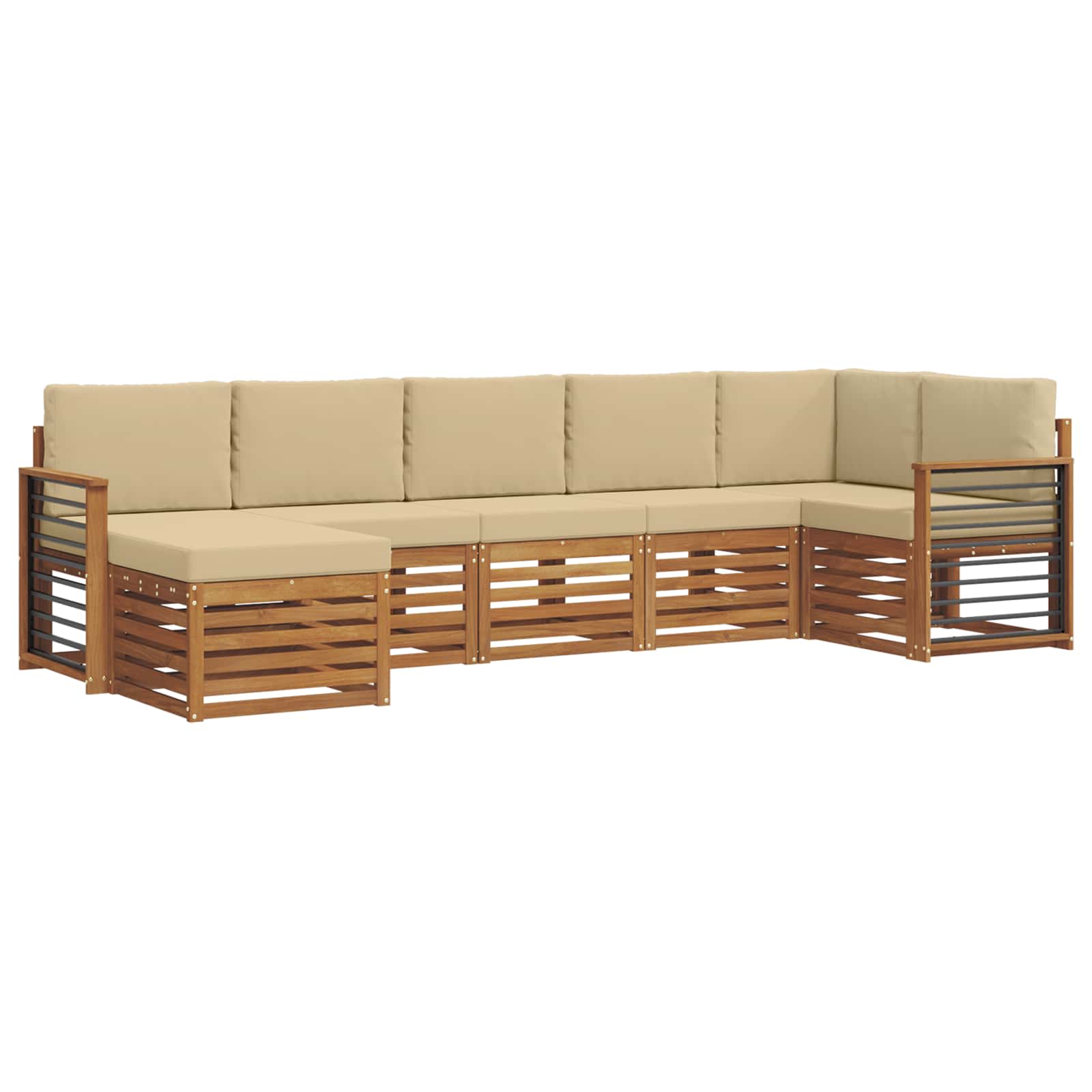 Sektionalsofa sæt 7 pcs Naturlig og Beige Massivt Akacietræ