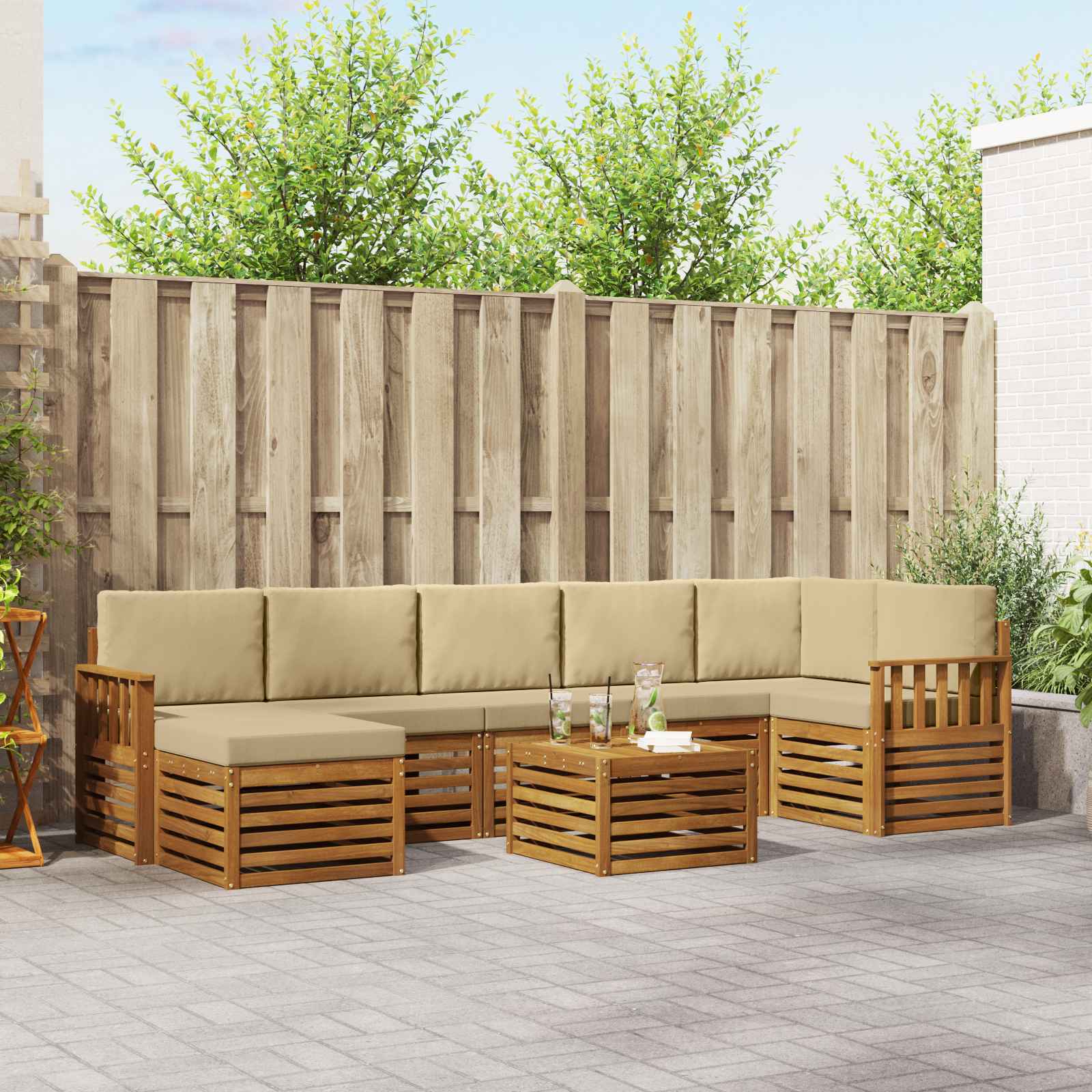 Udendørs sofagruppe 8 pcs Naturlig og Beige Massivt Akacietræ