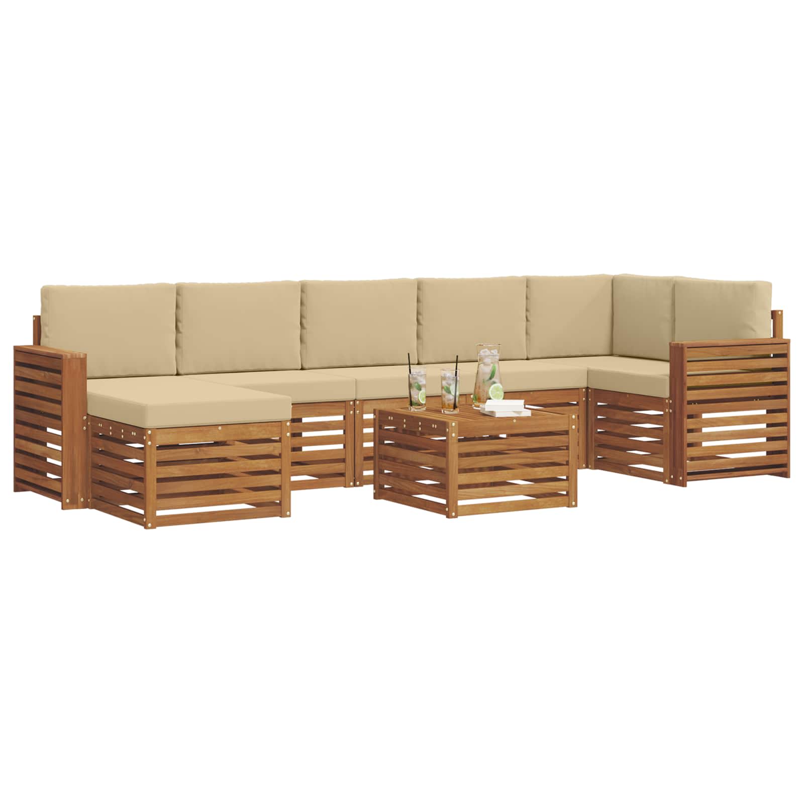 Udendørs sofagruppe 8 pcs Naturlig og Beige Massivt Akacietræ