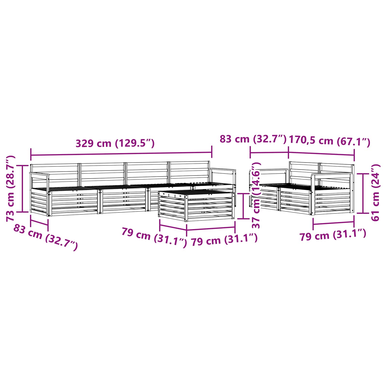Udendørs sofagruppe 7 pcs Naturfarvet Massivt Akacietræ