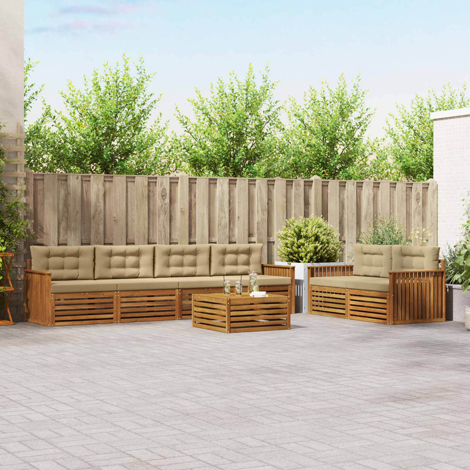 Udendørs sofagruppe med pude 7 pcs Naturlig og Beige