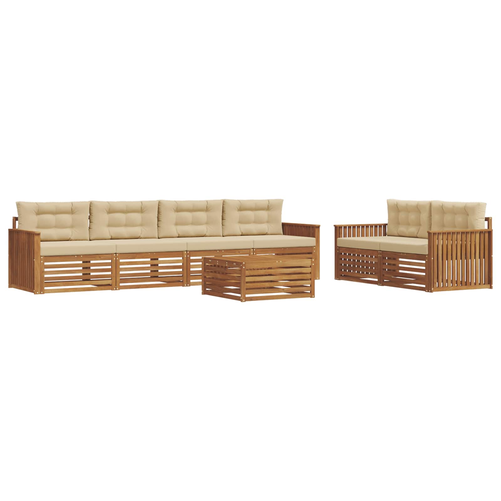 Udendørs sofagruppe med pude 7 pcs Naturlig og Beige