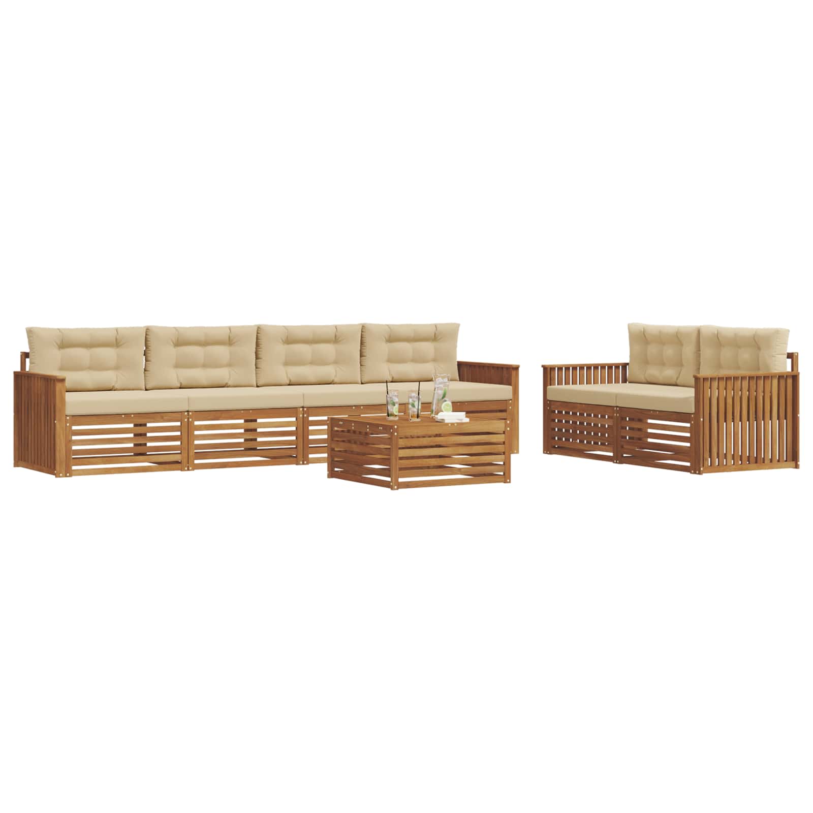 Udendørs sofagruppe med pude 7 pcs Naturlig og Beige