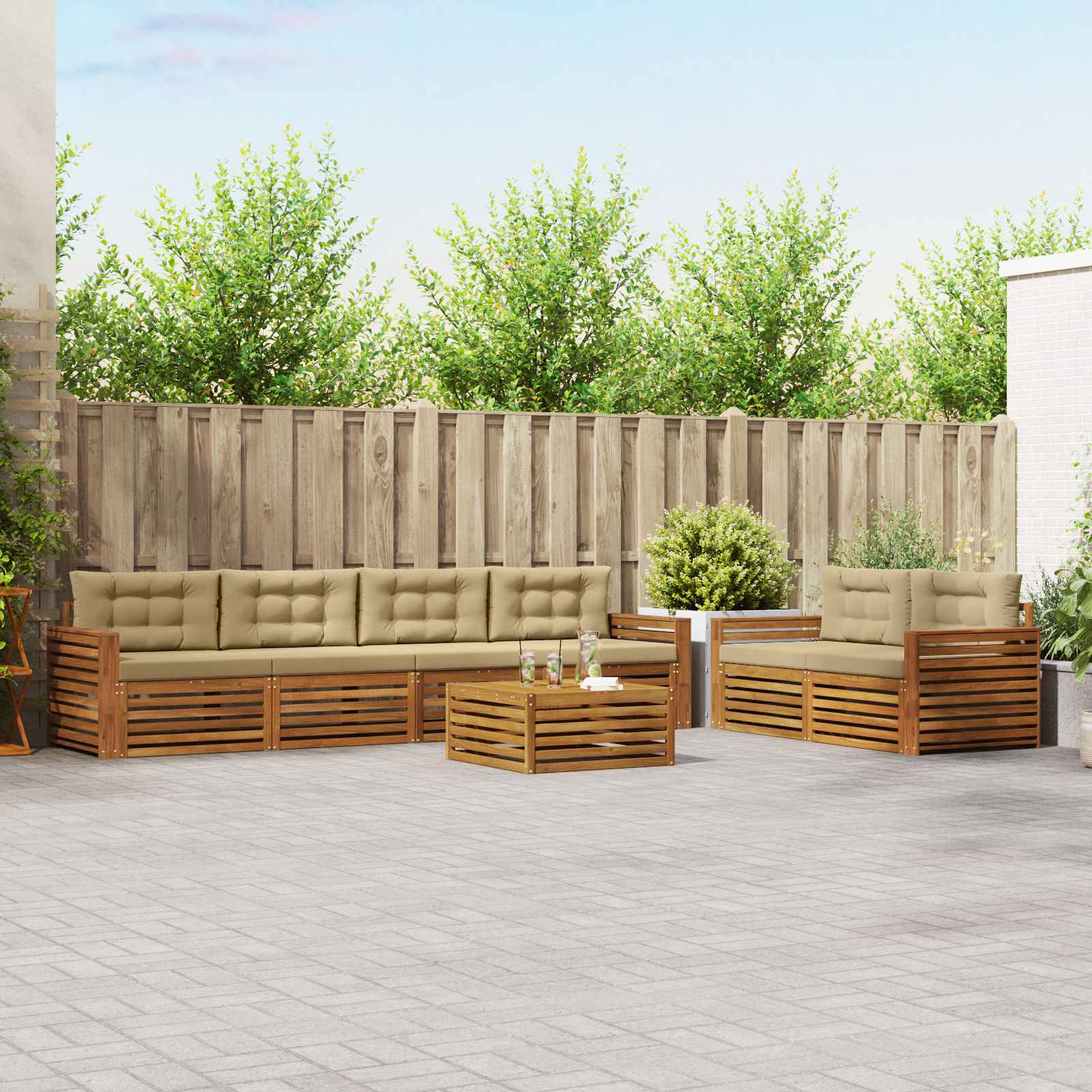Udendørs sofagruppe med pude 7 pcs Naturlig og Beige