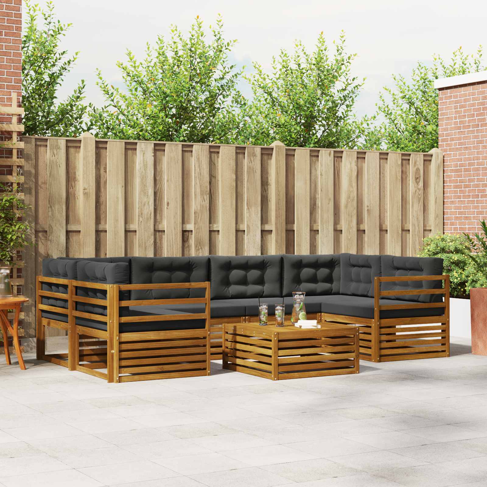 Udendørs sofagruppe med pude 7 pcs Naturlig og Antracit