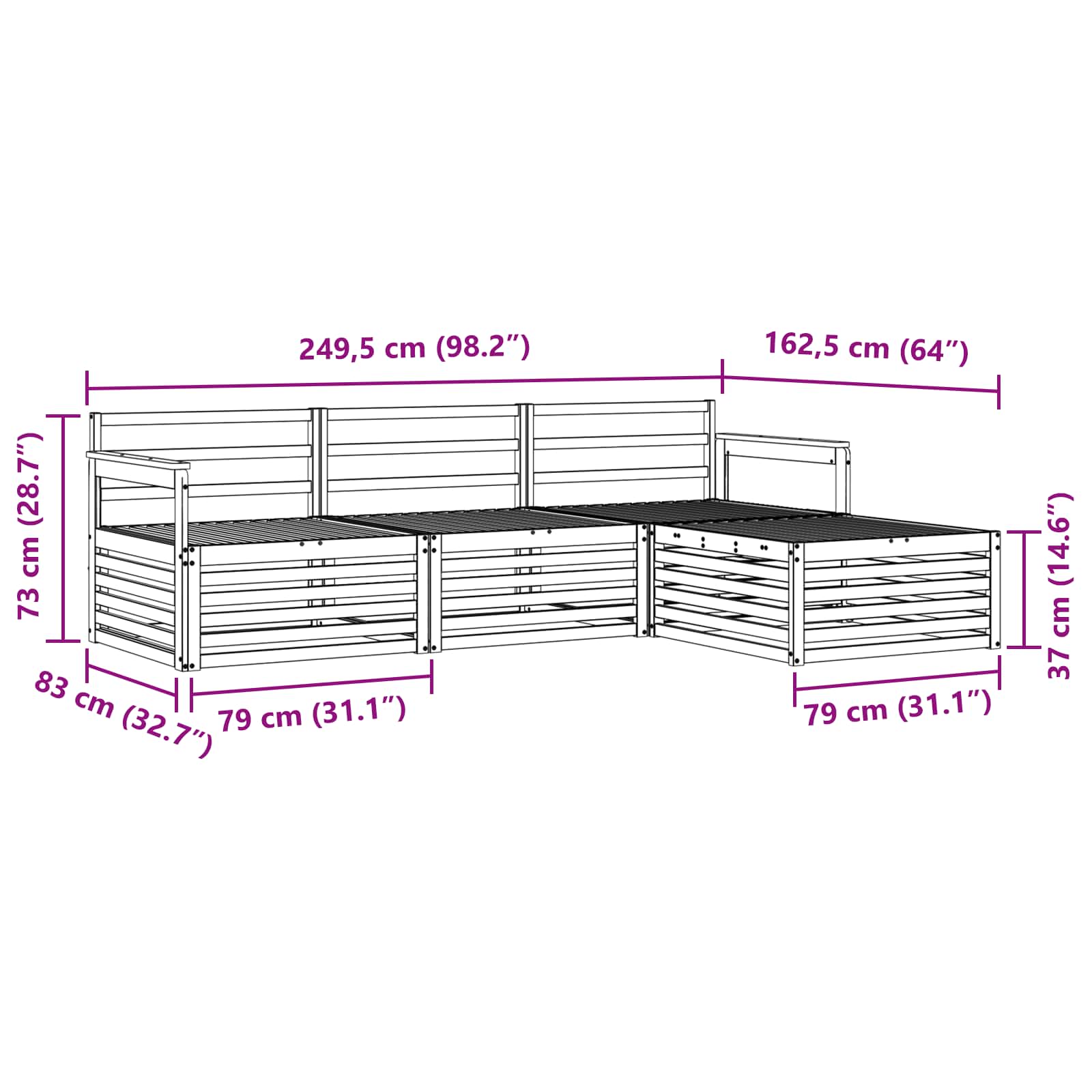 Udendørs sofagruppe Naturfarvet 249,5 x 162,5 x 73 cm
