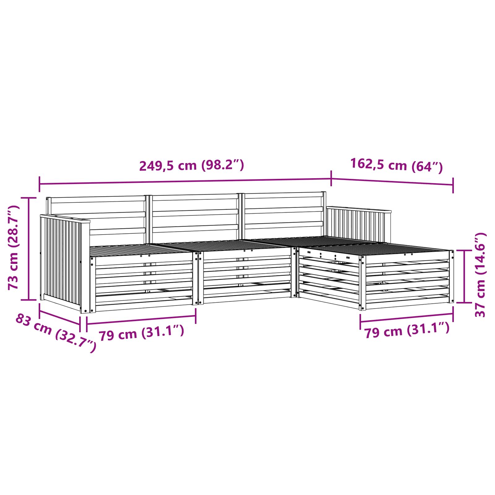Udendørs sofagruppe Naturfarvet 249,5 x 162,5 x 73 cm