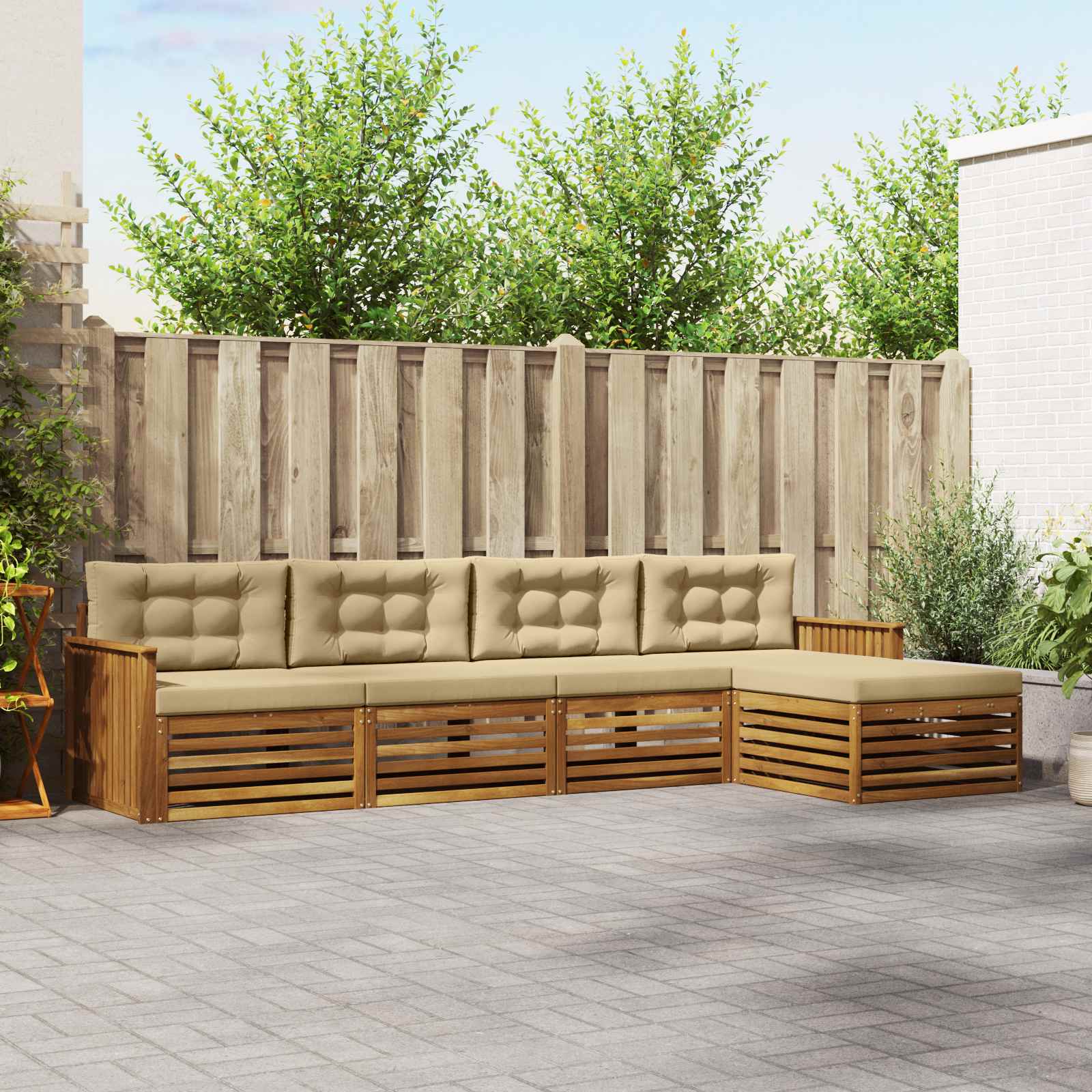 Udendørs sofagruppe med pude 5 pcs Naturlig og Beige