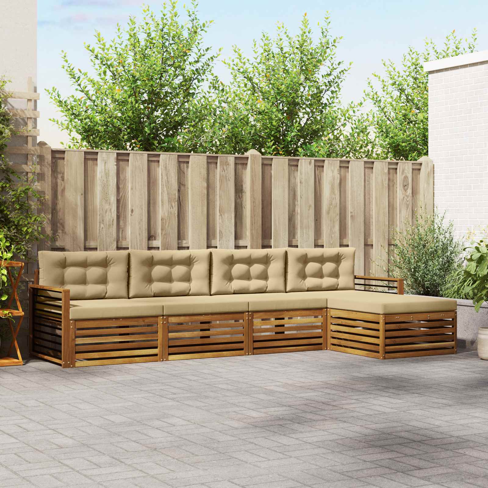 Udendørs sofagruppe med pude 5 pcs Naturlig og Beige