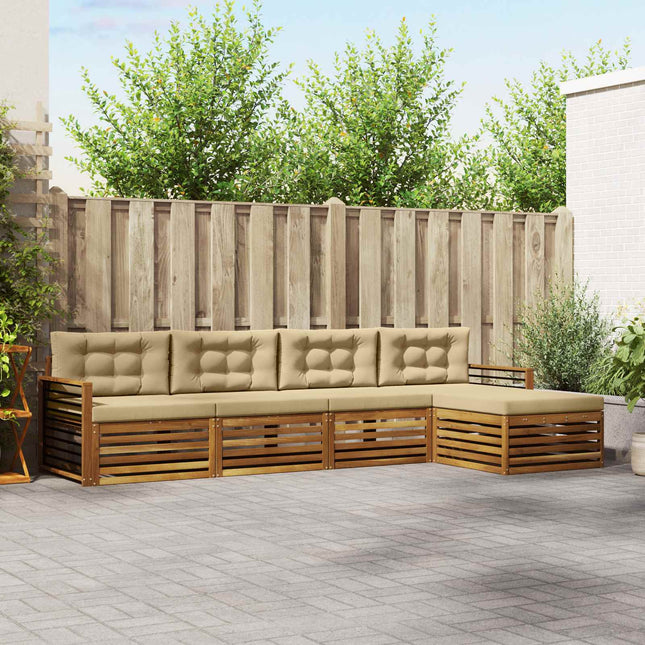 Udendørs sofagruppe med pude 5 pcs Naturlig og Beige
