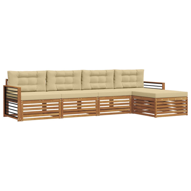 Udendørs sofagruppe med pude 5 pcs Naturlig og Beige