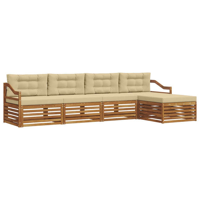 Udendørs sofagruppe med pude 5 pcs Naturlig og Beige