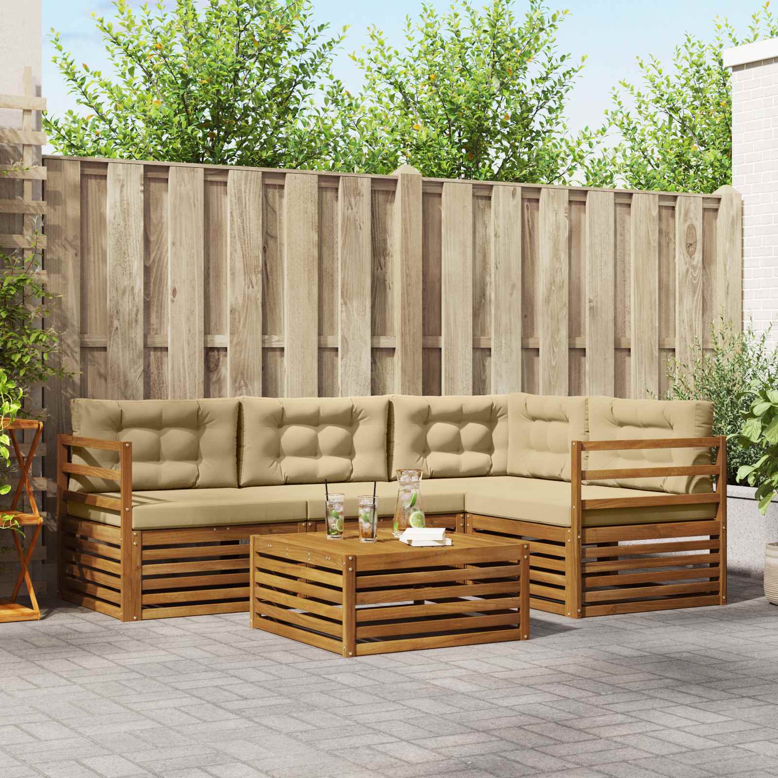 Udendørs sofagruppe med pude 5 pcs Naturlig og Beige