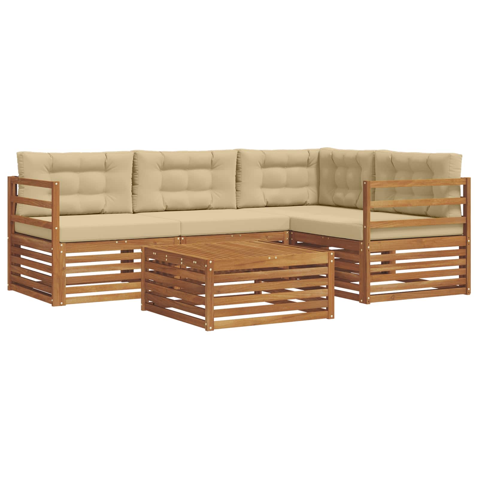 Udendørs sofagruppe med pude 5 pcs Naturlig og Beige