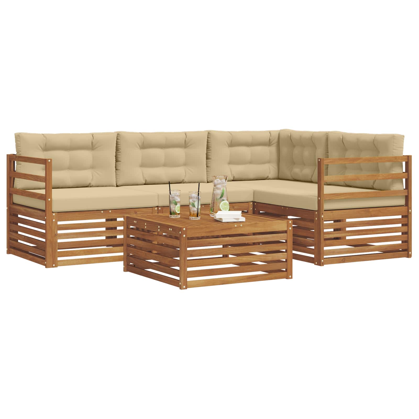 Udendørs sofagruppe med pude 5 pcs Naturlig og Beige