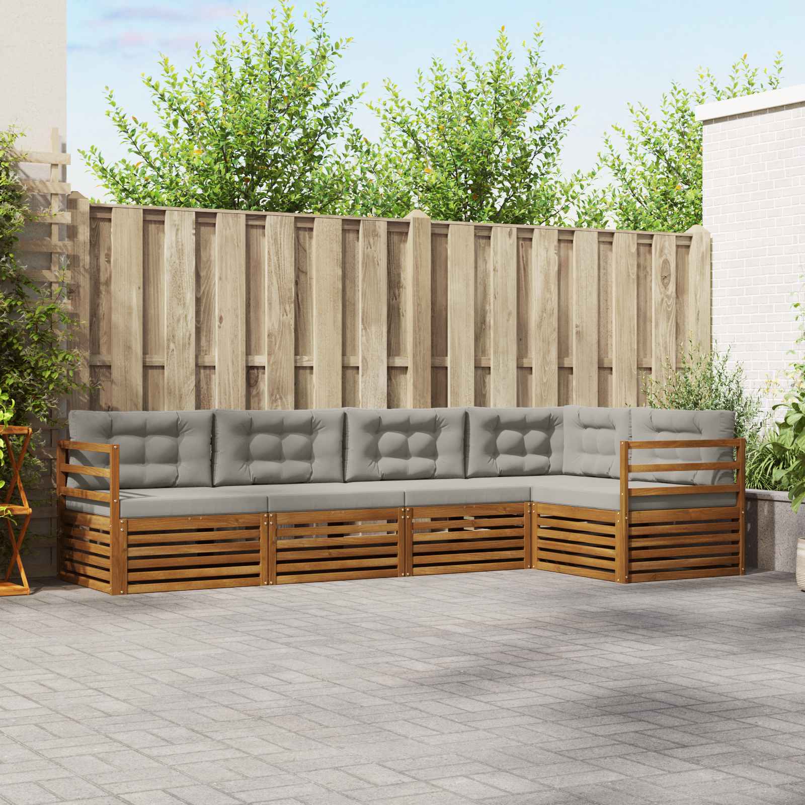 Udendørs sofagruppe med pude 5 pcs Naturlig og Lys Grå