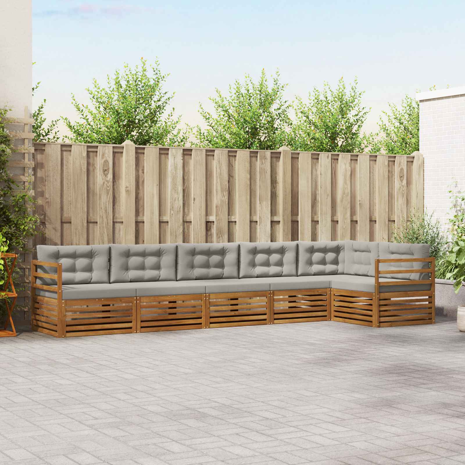 Udendørs sofagruppe 6 pcs Naturlig og Lys Grå Massivt Akacietræ
