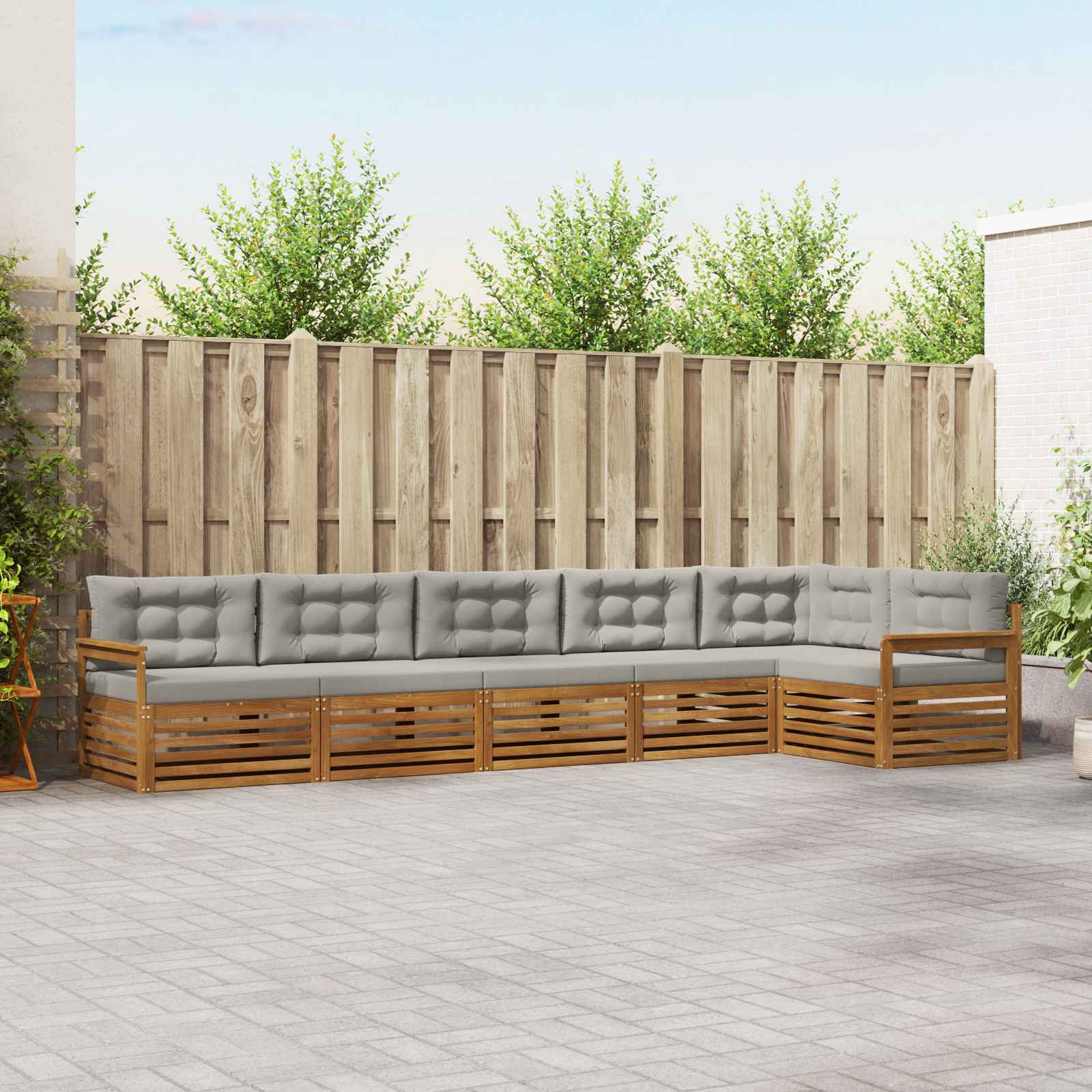 Udendørs sofagruppe 6 pcs Naturlig og Lys Grå Massivt Akacietræ