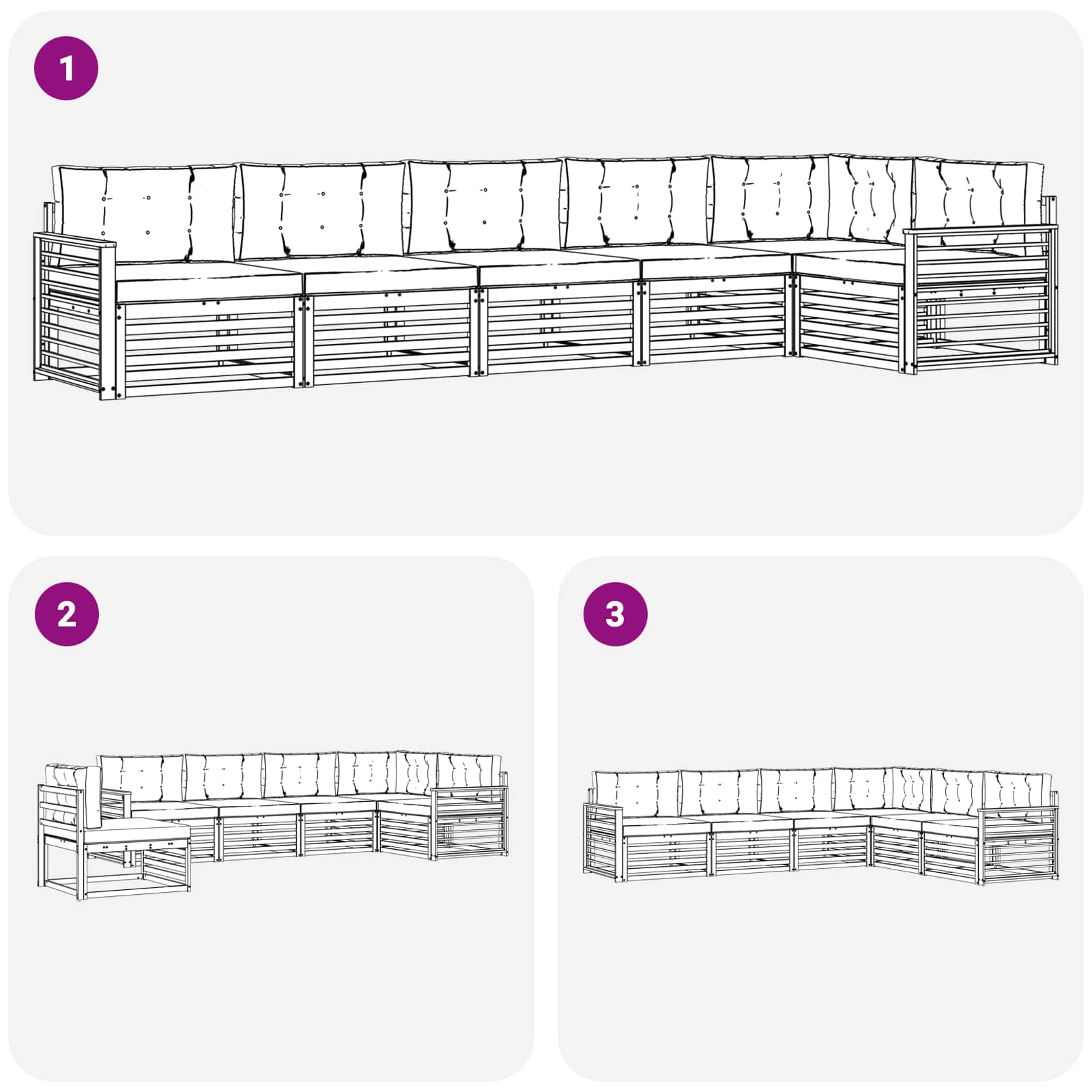 Udendørs sofagruppe 6 pcs Naturlig og Lys Grå Massivt Akacietræ