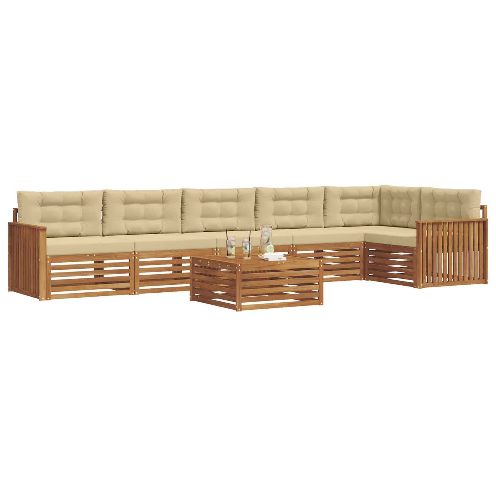 Udendørs sofagruppe med pude 7 pcs Naturlig og Beige