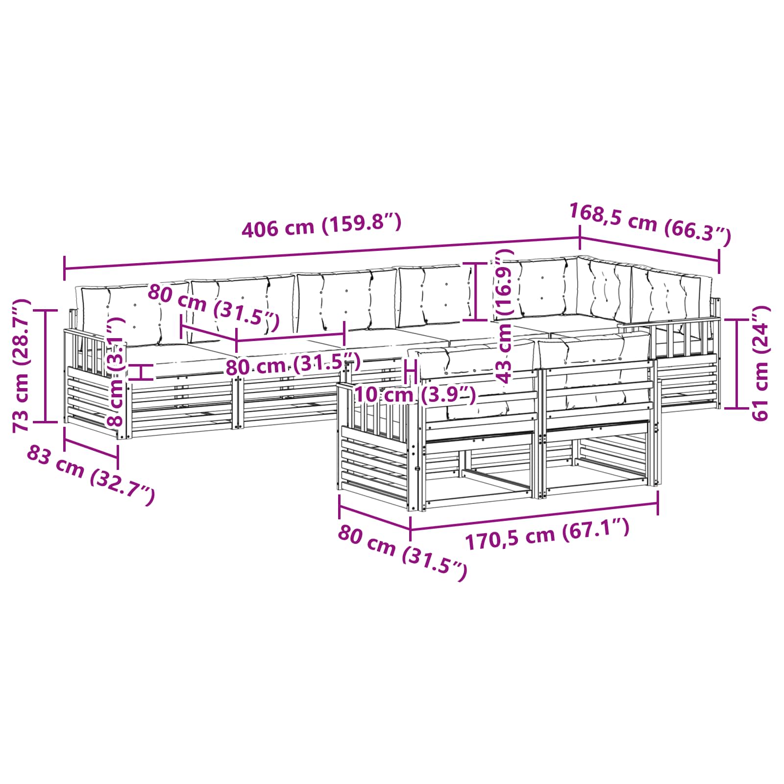 Udendørs sofagruppe med pude 8 pcs Naturlig og Antracit