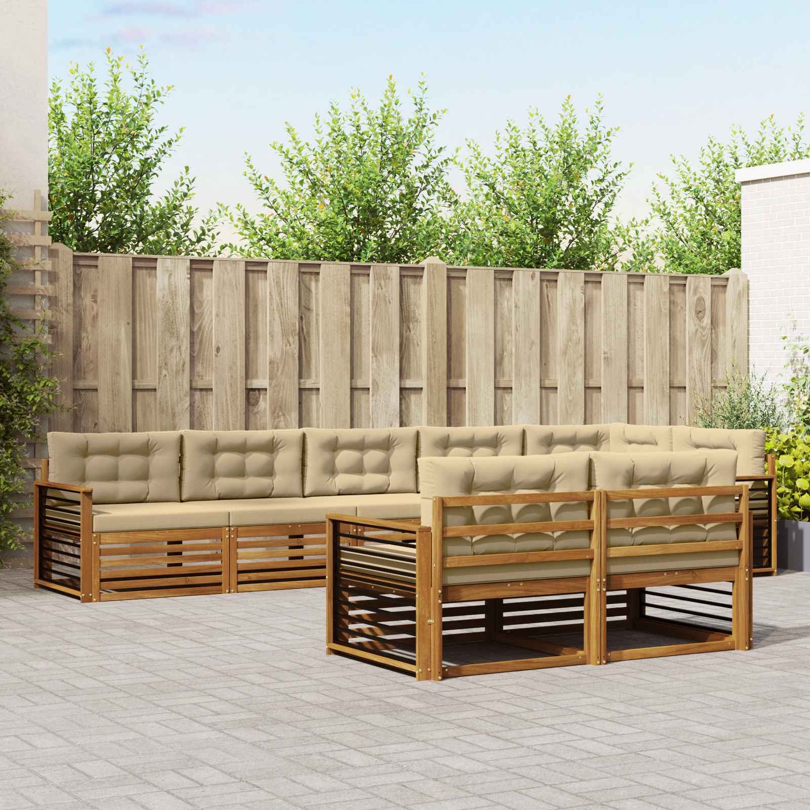 Udendørs sofagruppe med pude 8 pcs Naturlig og Beige