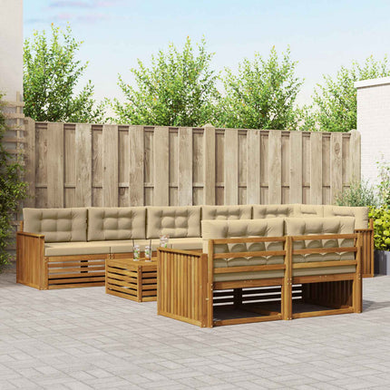 Udendørs sofagruppe med pude 9 pcs Naturlig og Beige