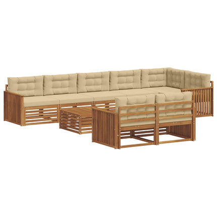 Udendørs sofagruppe med pude 9 pcs Naturlig og Beige