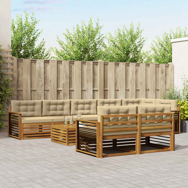 Udendørs sofagruppe med pude 9 pcs Naturlig og Beige