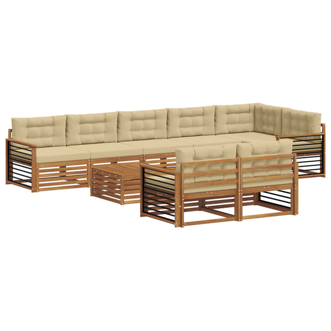 Udendørs sofagruppe med pude 9 pcs Naturlig og Beige