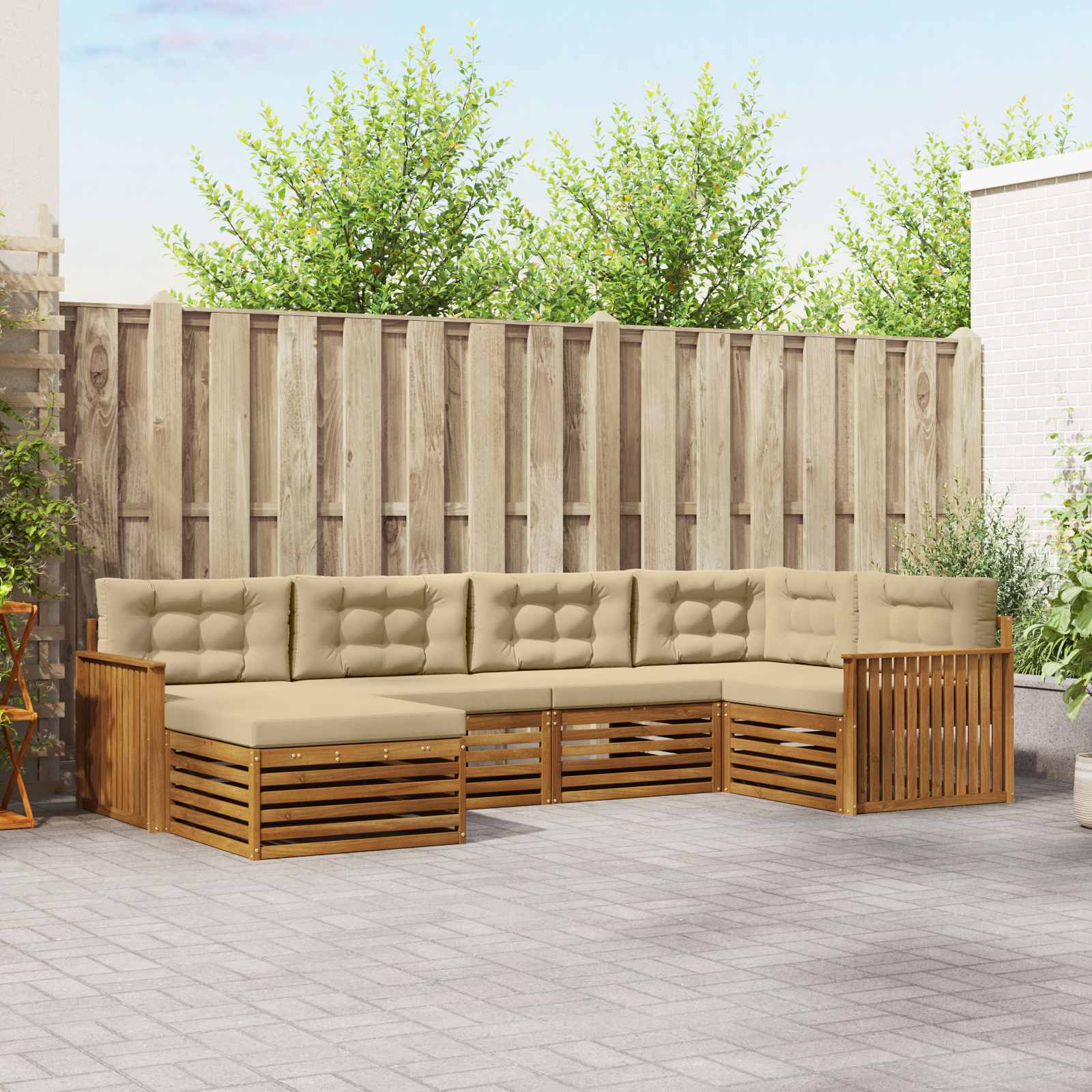 Udendørs sofagruppe med pude 6 pcs Naturlig og Beige