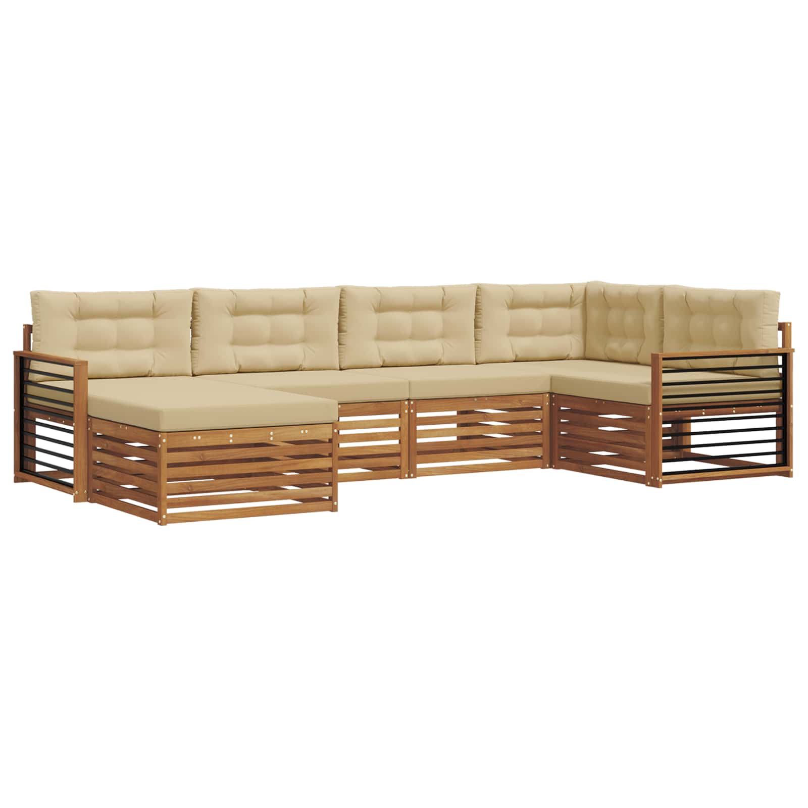 Udendørs sofagruppe med pude 6 pcs Naturlig og Beige