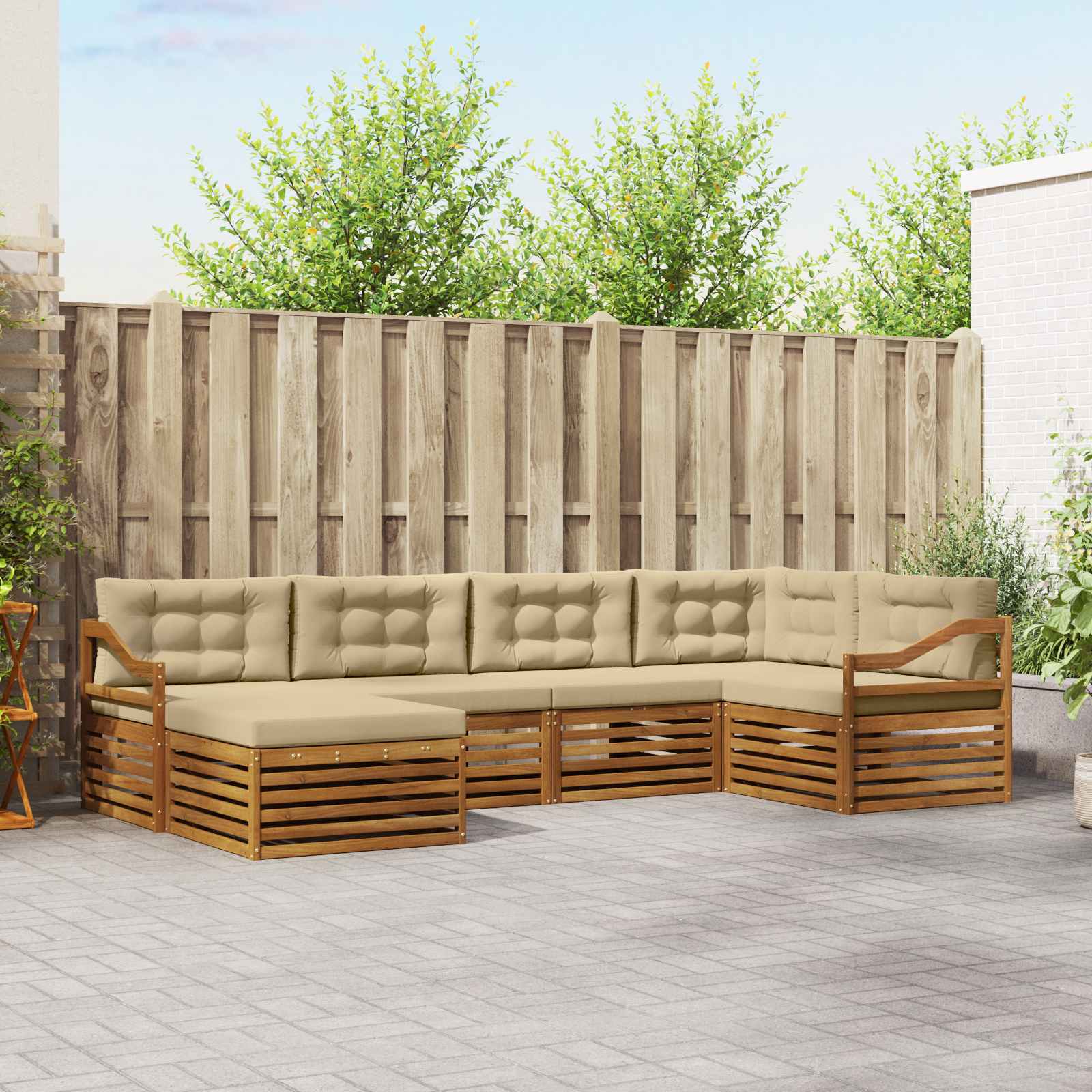Udendørs sofagruppe med pude 6 pcs Naturlig og Beige