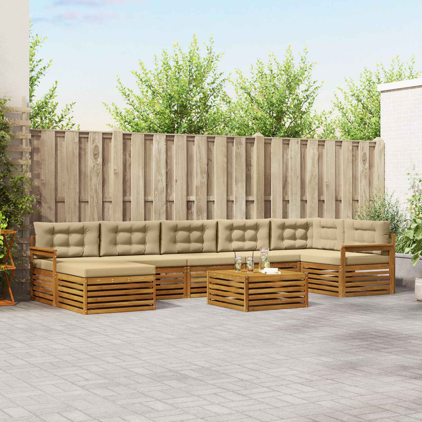 Udendørs sofagruppe med pude 8 pcs Naturlig og Beige