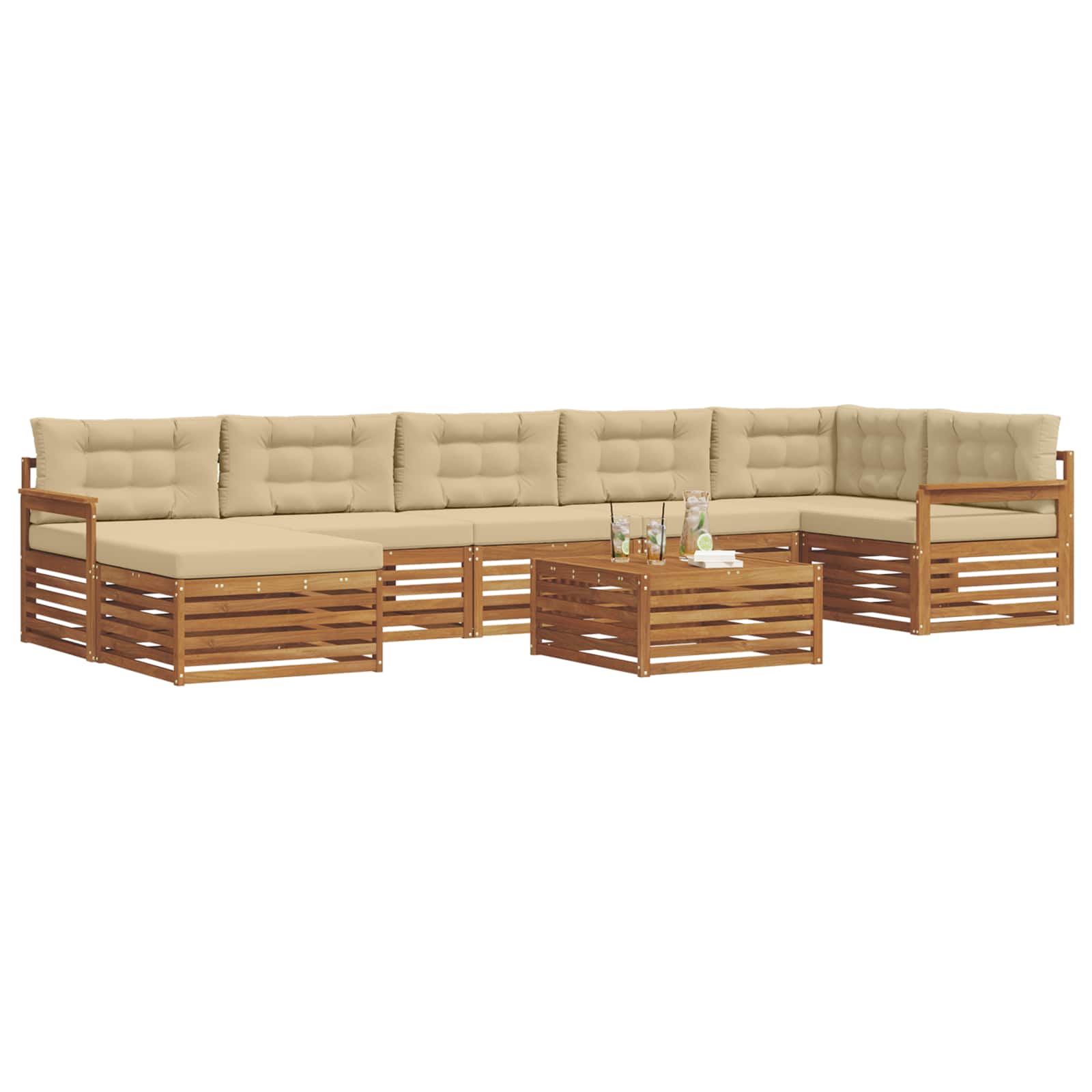 Udendørs sofagruppe med pude 8 pcs Naturlig og Beige