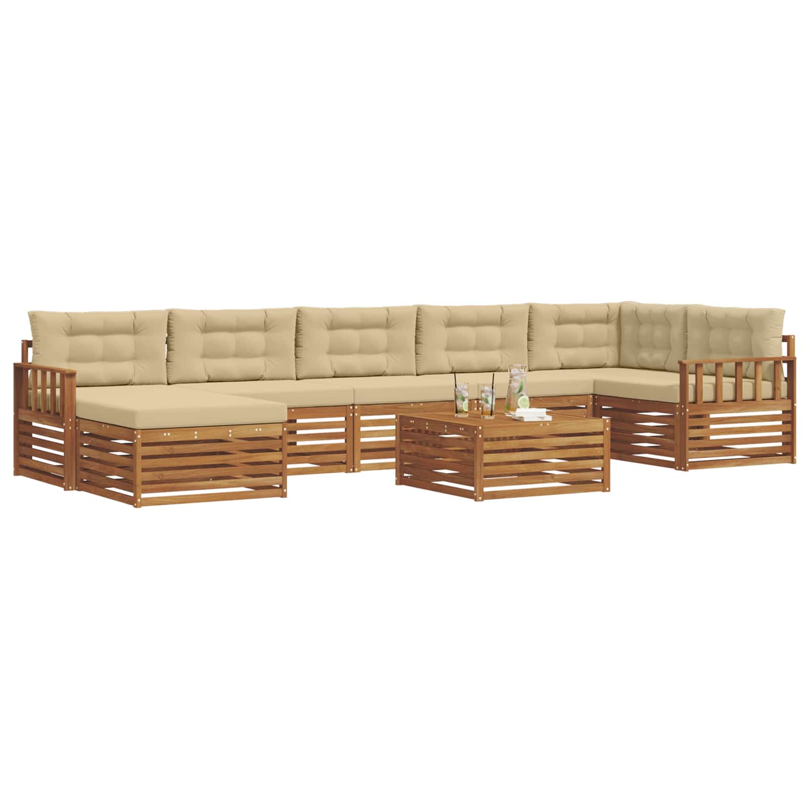 Udendørs sofagruppe med pude 8 pcs Naturlig og Beige