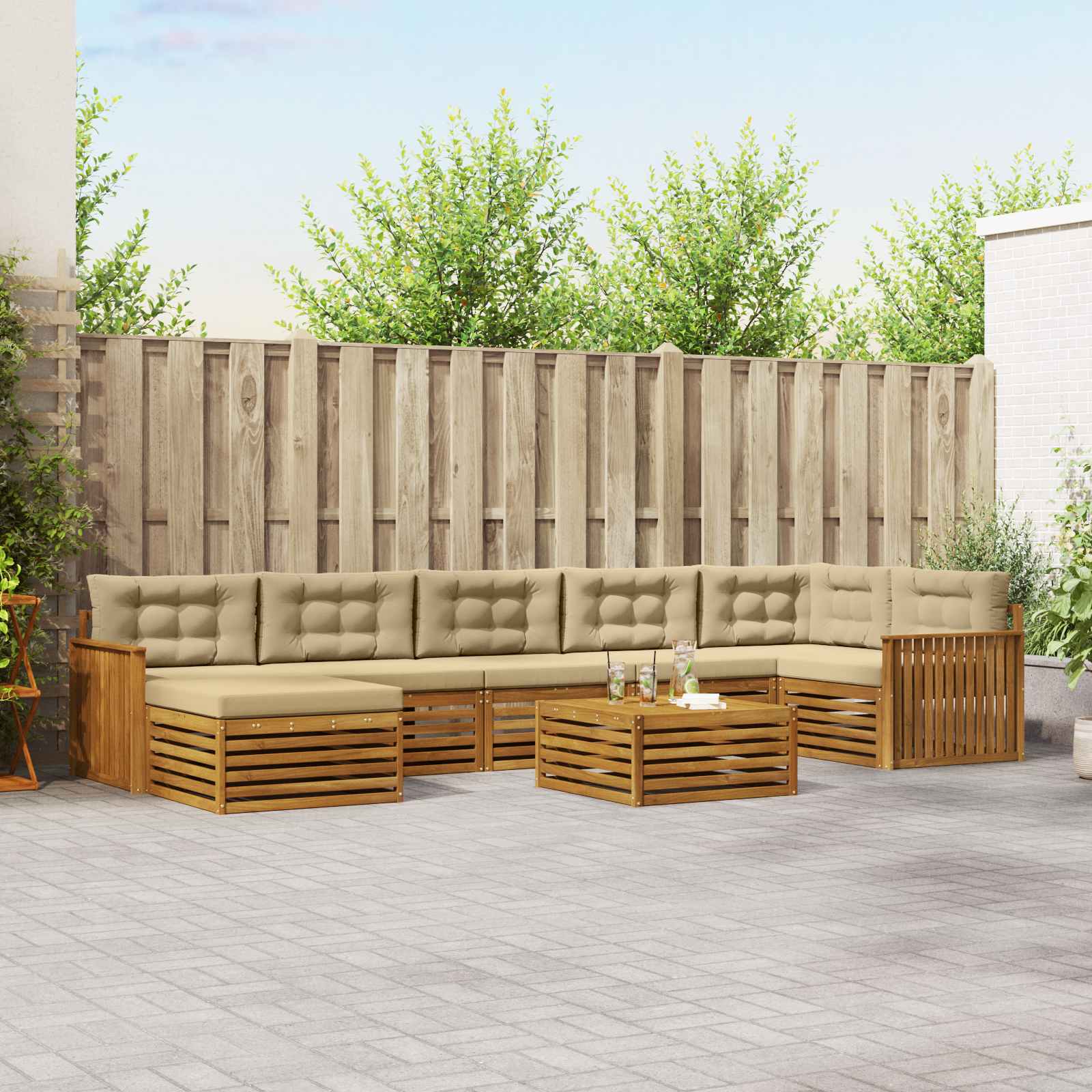 Udendørs sofagruppe med pude 8 pcs Naturlig og Beige