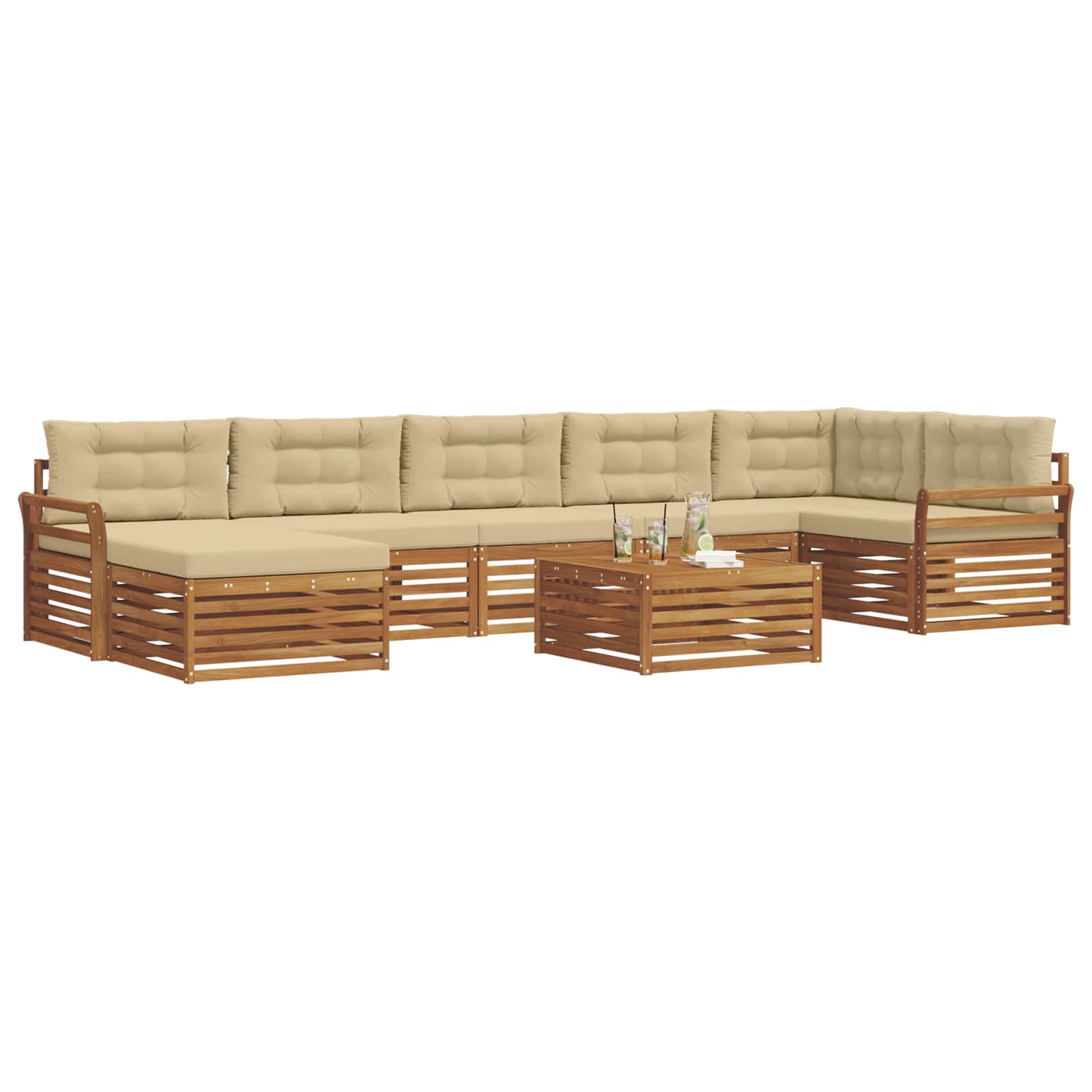 Udendørs sofagruppe med pude 8 pcs Naturlig og Beige
