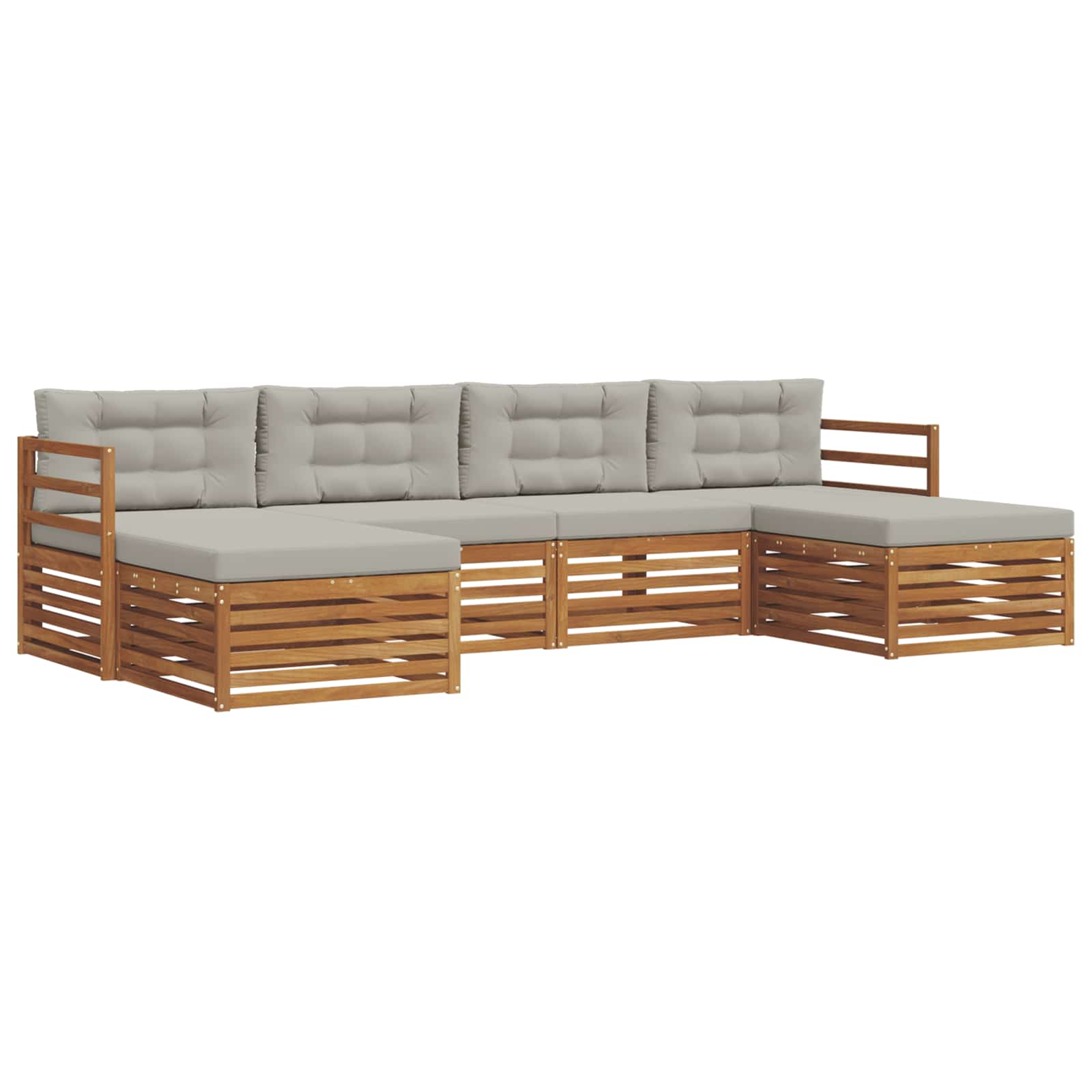Sofasæt med pude 6 pcs Naturlig og Lys Grå Massivt Akacietræ