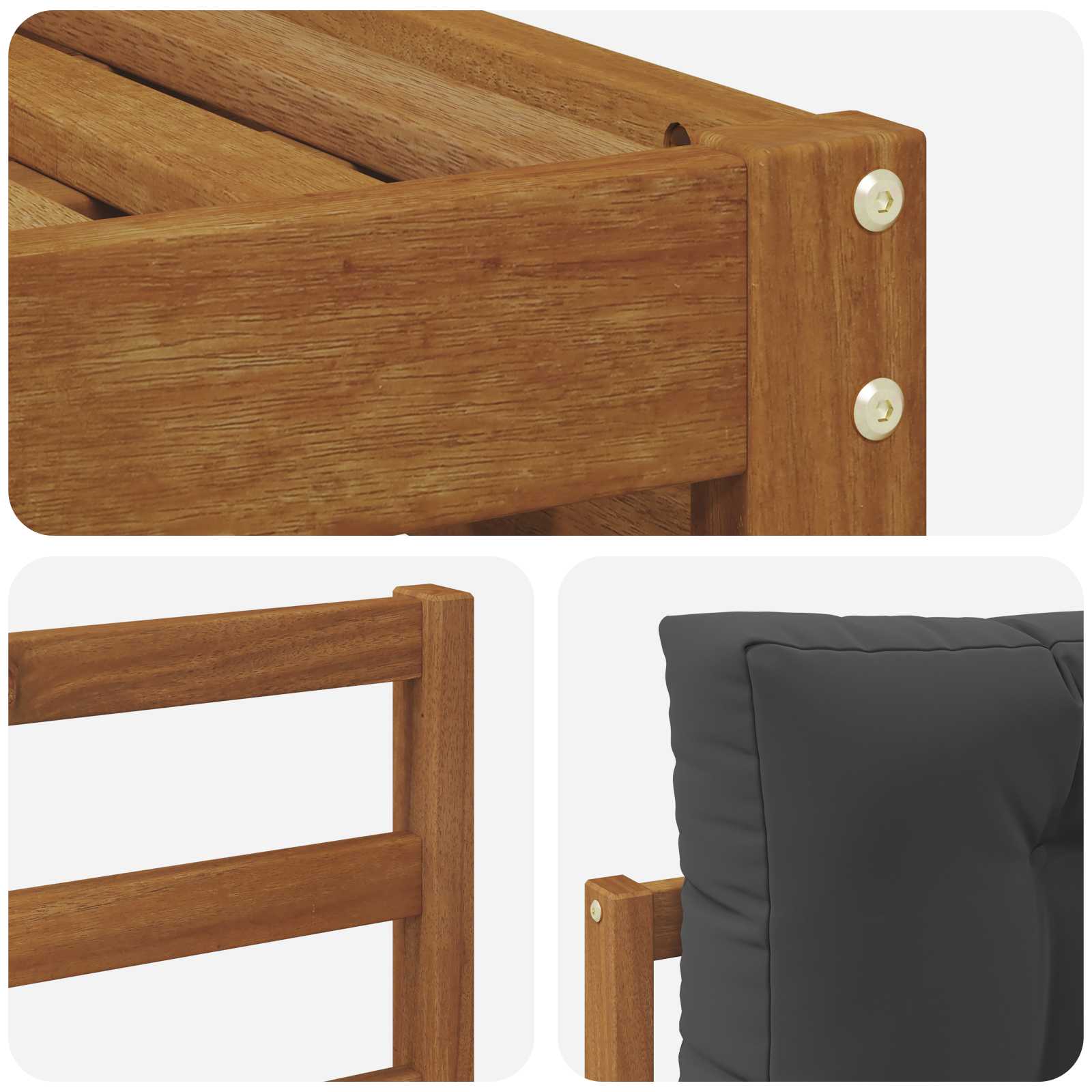 Sofasæt med pude 6 pcs Naturlig og Antracit Massivt Akacietræ