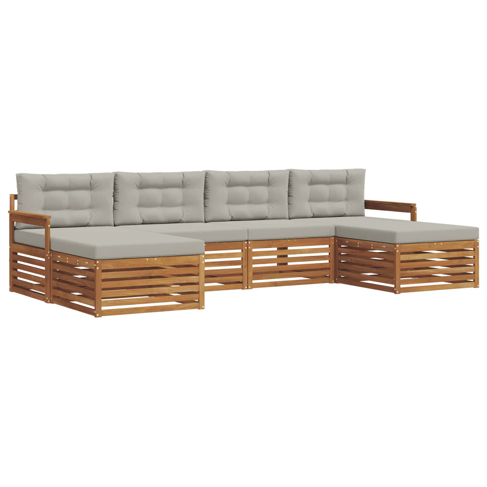 Sofasæt med pude 6 pcs Naturlig og Lys Grå Massivt Akacietræ
