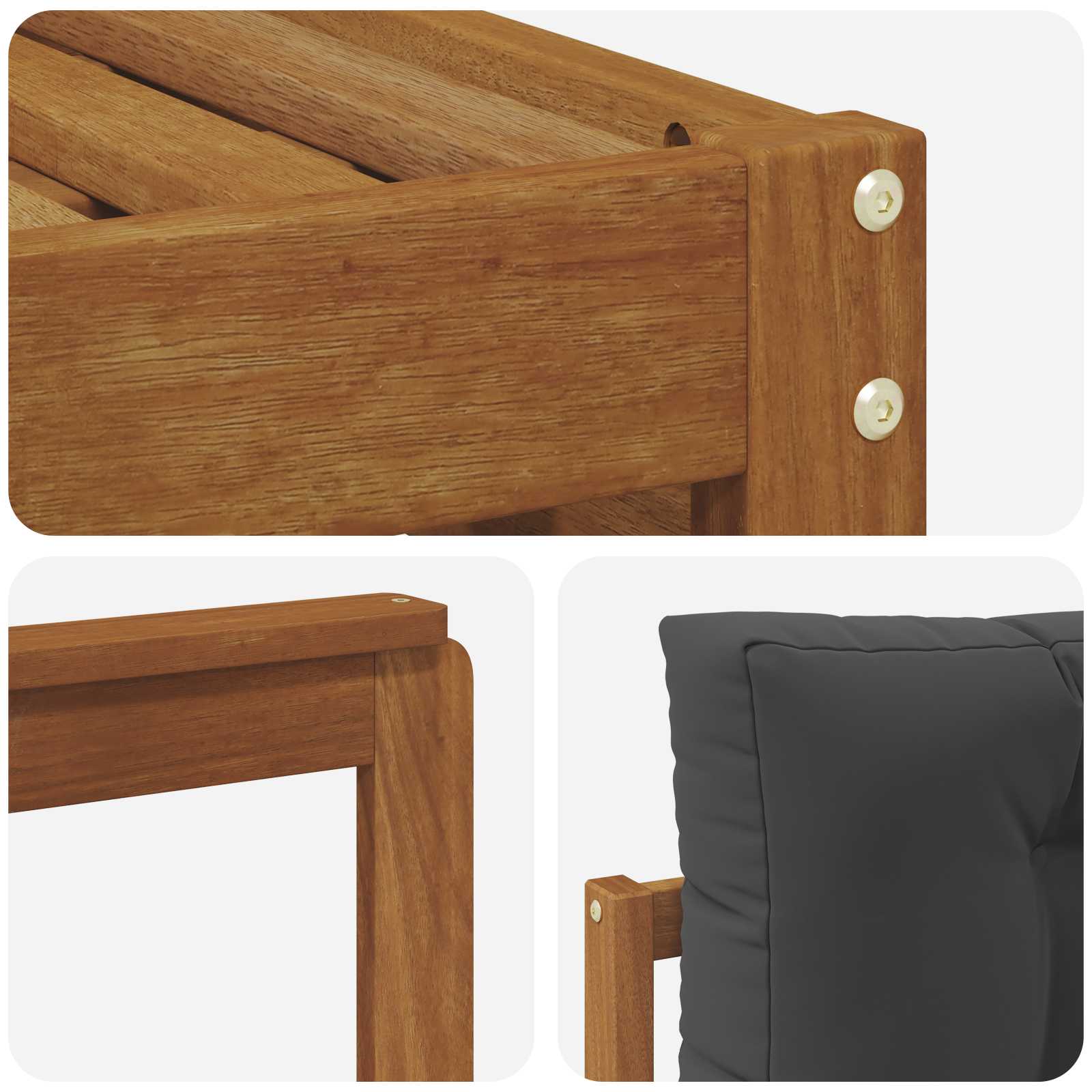Sofasæt med pude 6 pcs Naturlig og Antracit Massivt Akacietræ