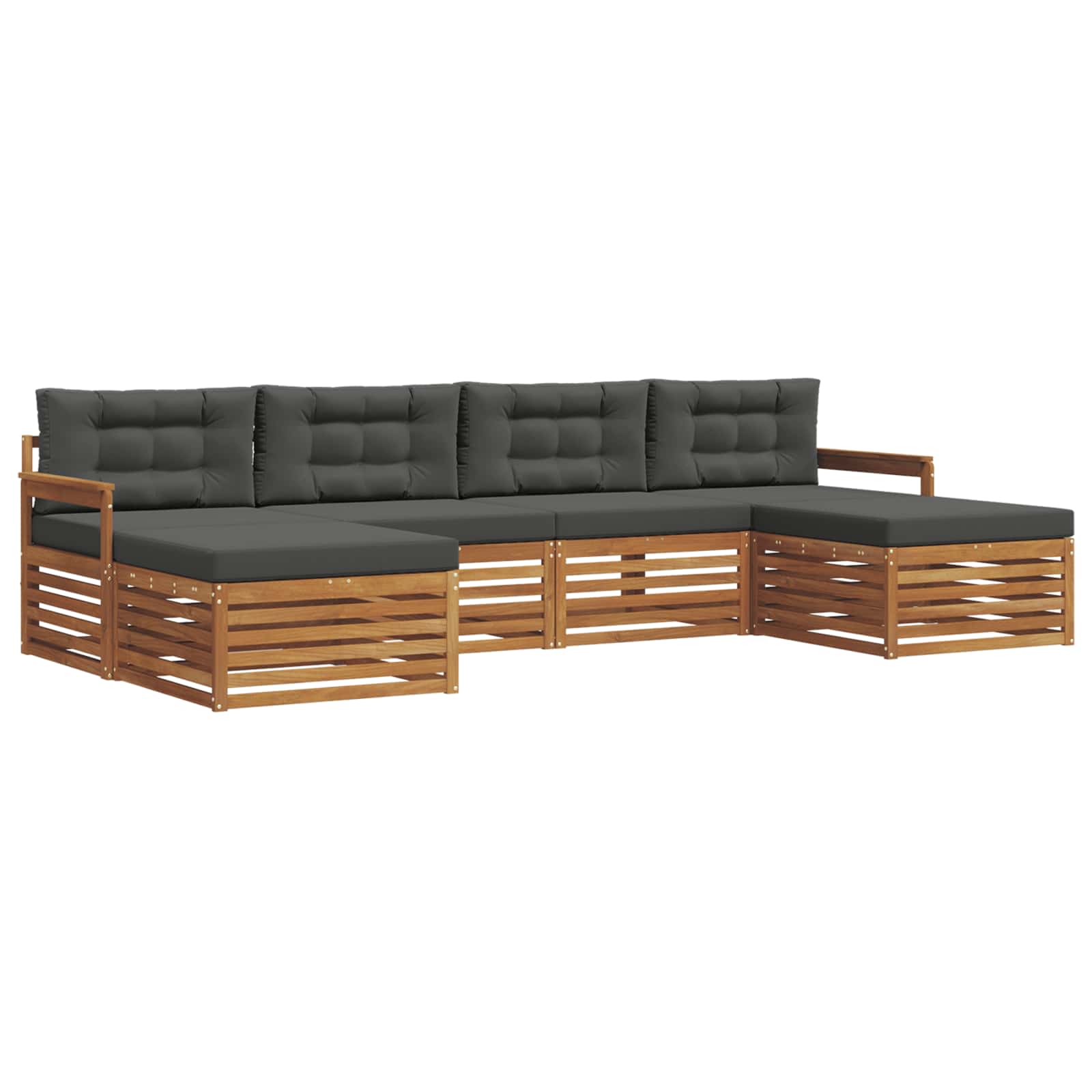 Sofasæt med pude 6 pcs Naturlig og Antracit Massivt Akacietræ