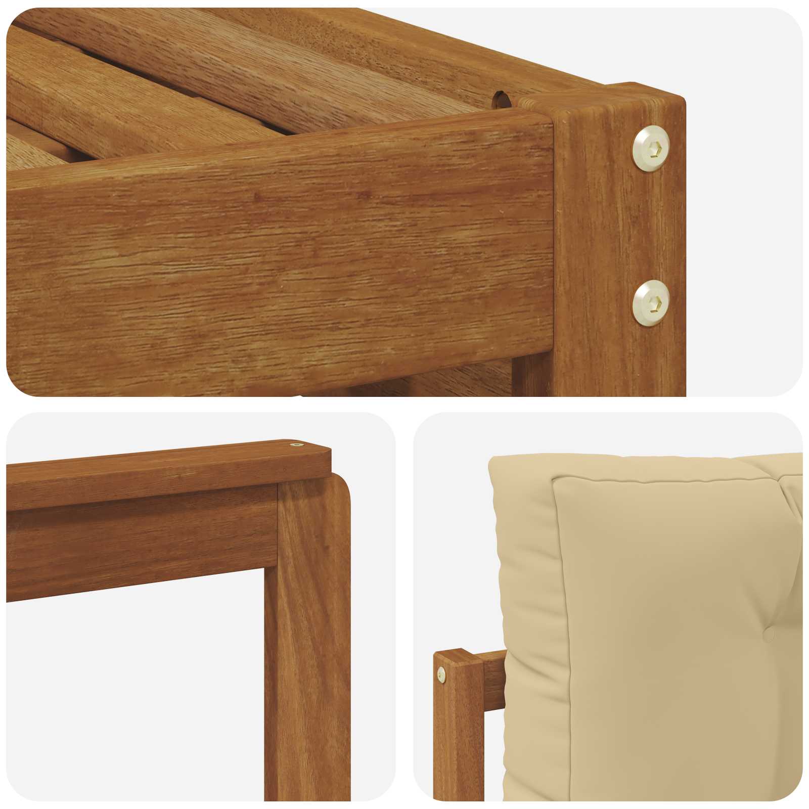 Sofasæt med pude 6 pcs Naturlig og Beige Massivt Akacietræ