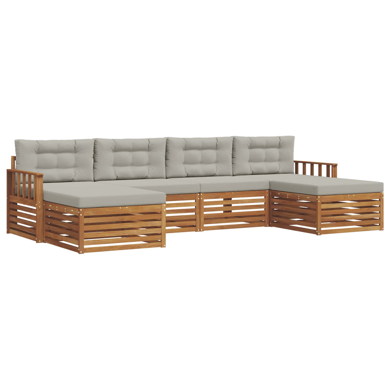 Sofasæt med pude 6 pcs Naturlig og Lys Grå Massivt Akacietræ