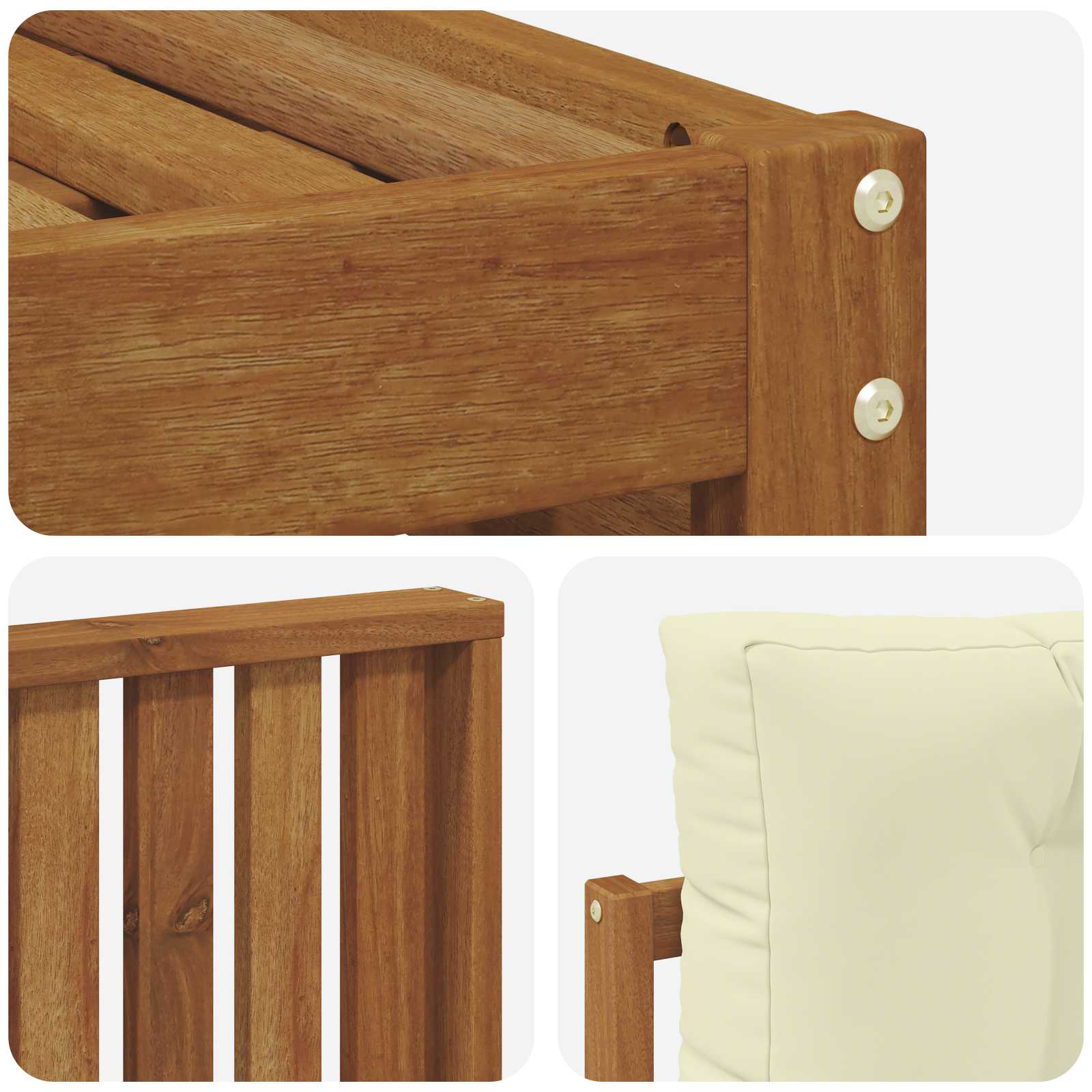 Sofasæt med pude 6 pcs Naturlig og Fløde Massivt Akacietræ